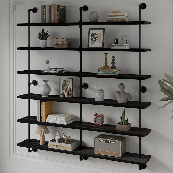 HDDFER Floating Shelves for Wall Living Room Shelves Bookshelf Industrial Pipe Shelving Shelf Real Wood Planks 60 inch Rustic Wall Shelves Hanging Bookshelves Farmhouse Kitchen Bar Shelving