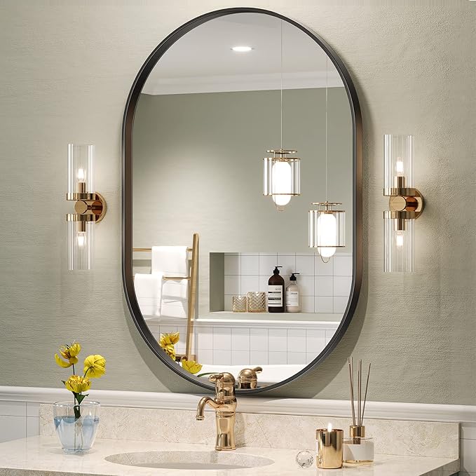 Brightify Black Oval Mirror for Bathroom Vanity 20x30 Inch, Matte Black Bathroom Mirrors for Wall Metal Frame, Wall Mounted Mirror for Bedroom Living Room Wall Decorative Hang Vertical and Horizontal