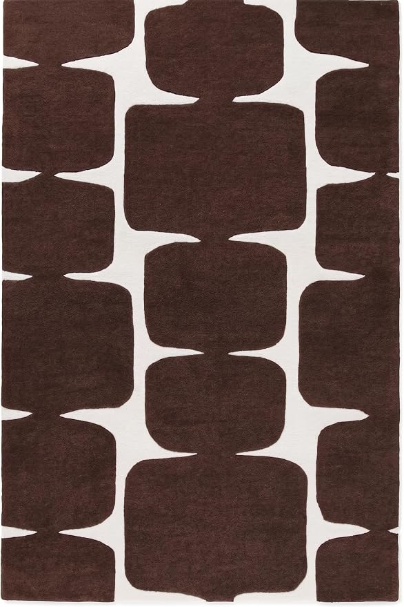 Restoration and Renovation Modern Wool Area Rug - Contemporary Abstract Geometric Design, Thick & Soft Hand-Tufted Carpet - Ideal for Indoor Decor in Living Room, Bedroom (Chocolate Brown, 3' x 5')