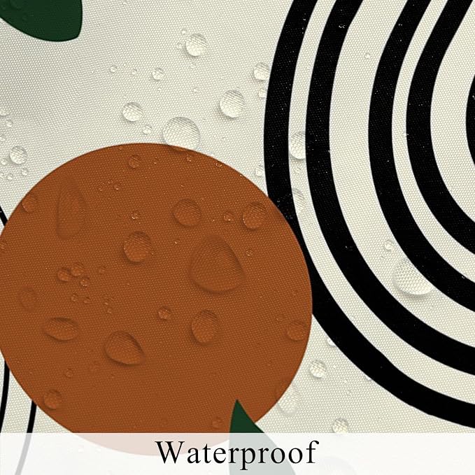Boho Geometric Shower Curtain Beige Mid Century Abstract Arch Curve Bathroom Curtain Minimalistic Sun Shower Curtain Sets for Bathroom Extra Long 66x72 in with 12 Hooks