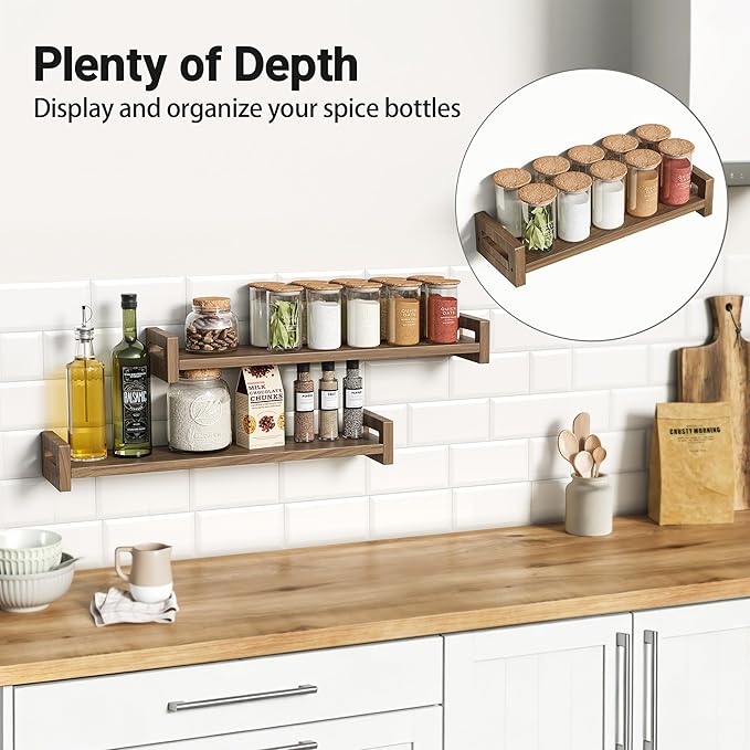 Vailando Floating Shelves for Wall, Set of 3 Solid Wood Wall Mounted Shelves, 23.6" Rustic Walnut Display Shelf for Bedroom, Living Room, Bathroom, and Kitchen Decor - Heavy-Duty & Natural Pine