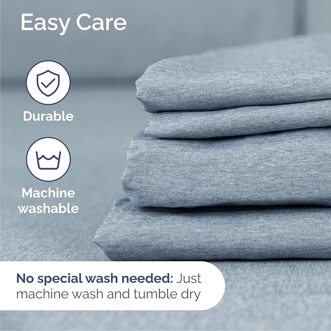 Cal King Size 4 Piece Sheet Set - Comfy Breathable & Cooling Sheets - Hotel Luxury Bed Sheets for Women & Men - Deep Pockets, Easy-Fit, Soft & Wrinkle Free Sheets - Heathered Blue Oeko-Tex Bed Sheets