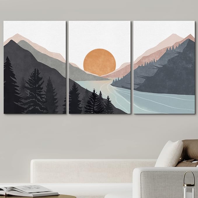 wall26 Canvas Print Wall Art Set Mountain Range Sunlight Horizon Abstract Nature Illustrations Modern Art Nordic Decorative Wilderness Zen Minimal Boho for Living Room, Bedroom, Office - 24"x36"x3