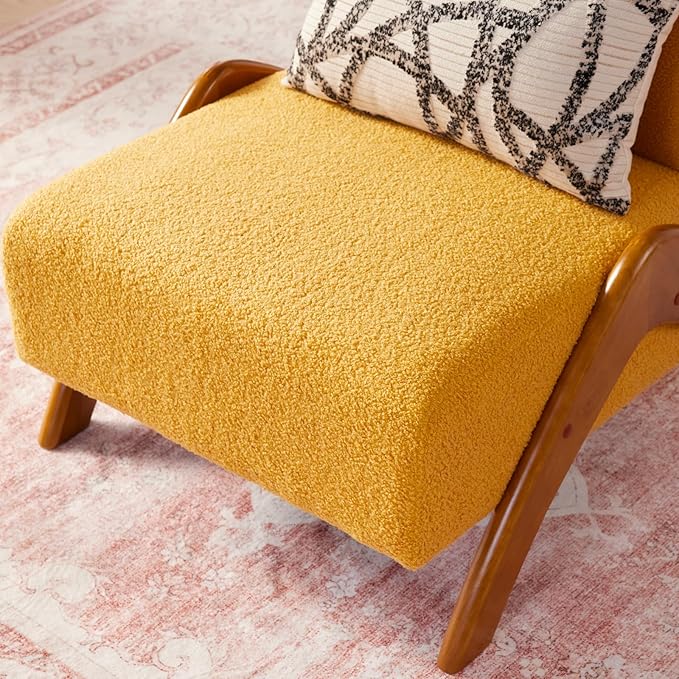 Oversized Accent Chair, upholstered armless mid Century Modern Living Room Chair with Wooden Legs for Bedroom/Office/Cafe, Sherpa Yellow