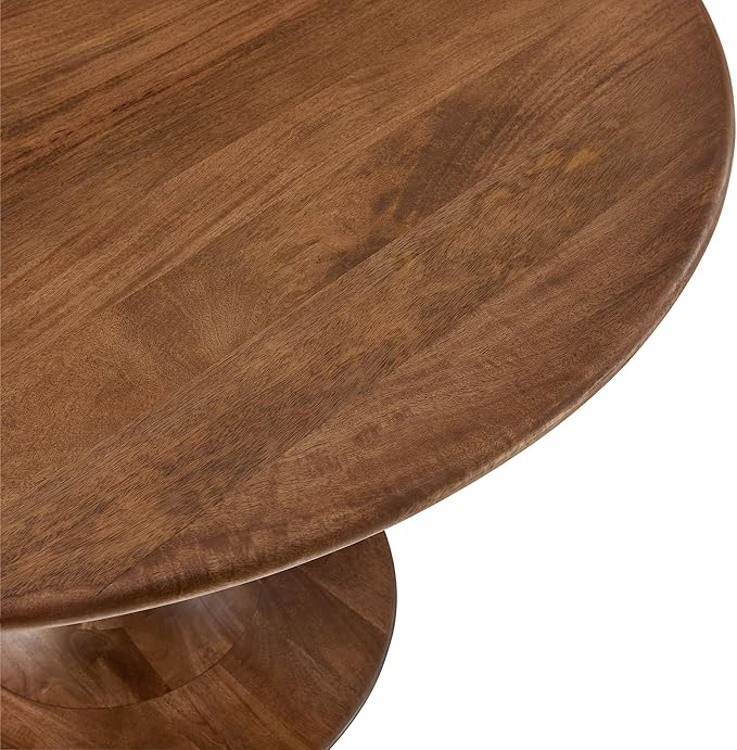 Modway Lippa 48 Inch Round Wood Dining Table in Walnut – Solid Mango Wood Tabletop with Pedestal Base - Mid Century Modern Dining Room Furniture - Kitchen Table for 4-6 Person