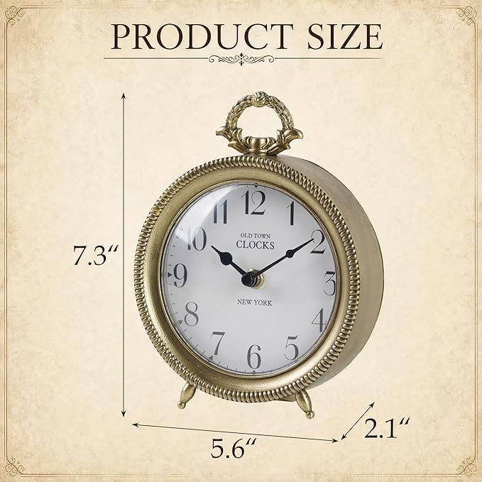 NIKKY HOME Table Clock, Vintage Desk Clock, Gold Table Clocks Non-Ticking Battery Operated Decorative Shelf Clock for Living Room Bedroom Gift Clocks