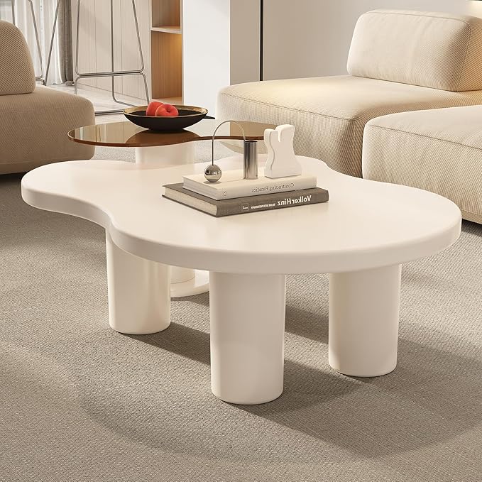 Nesting Coffee Table Set of 2, Irregular Shape Center & Small Tempered Glass Top Accent Side Table, Modern Home Decor Table Set for Living Room, Bedroom, Office