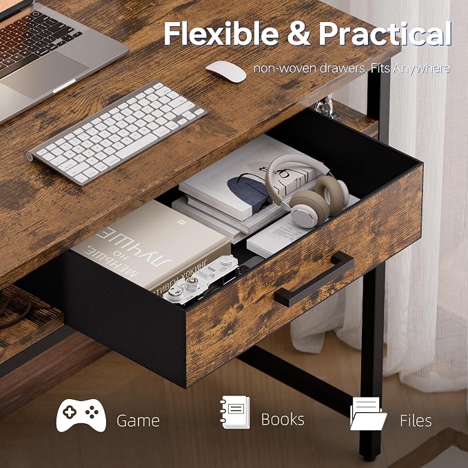 Pamray 32 Inch Small Computer Desk with Drawer and Shelves Simple Study Work Table for Bedroom Vintage