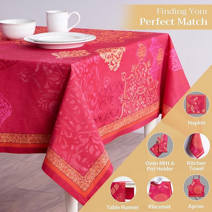 Maison d' Hermine Table Cloth Rectangle Table 100% Cotton 70 x 90 Inches Fall Tablecloth Reusable Everyday Use for Thanksgiving Christmas Decorations Dining Farmhouse Party (Versailles)