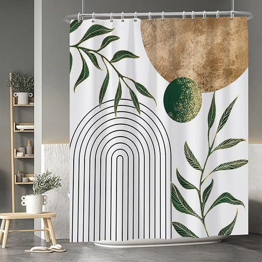 Baocicoo Mid Century Minimalist Shower Curtain Green Abstract Moon Contemporary Sun Semicircle Shower Curtain for Bathroom Geometric Aesthetic Bathtub Bathroom Decorations with Hooks 72x84 Inches