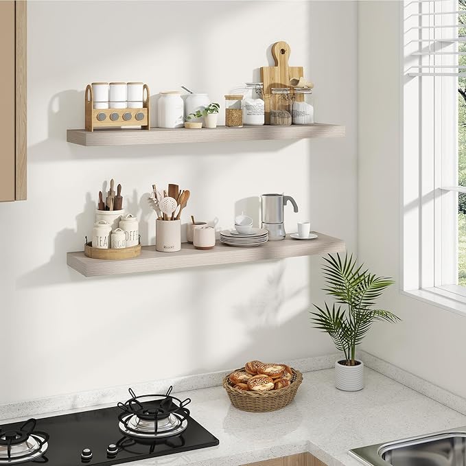 Dreamland Deep Floating Shelves, 8" Deep Long Shelves Set of 2, 40 Inches Floating Shelf for Wall,Large Display & Storage Shelf for Bathroom Bedroom Living Room Kitchen Office, Grey