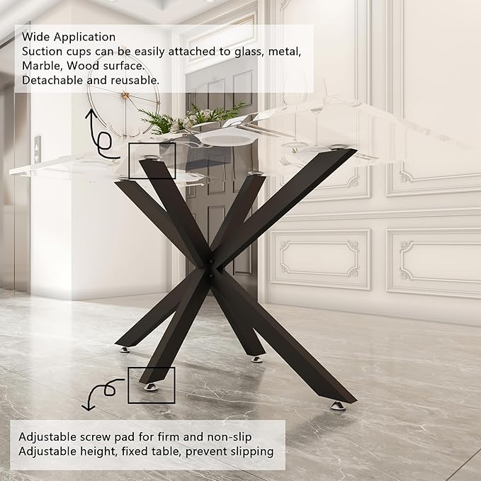 30 Inch Modern Table Base Metal Dinning Table Legs with Suction Cups, Heavy Duty Desk Base for Marble,Glass,Wood Top, Furniture Legs for Home,Kitchen,DIY Bench Legs Coffee Table (Black)