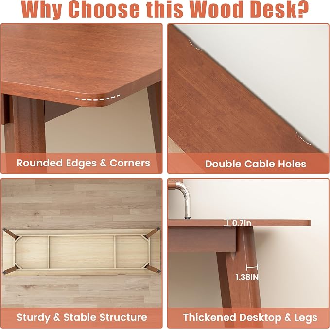 Solid Wood Desk with Large Desktop - 70.9" Mid Century Modern Executive Desks, Farmhouse Home Office Computer Desks for Two People, Writing Study Table | 2 Person Desk for Any Room-Walnut