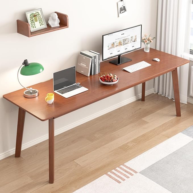 Solid Wood Desk with Large Desktop - 70.9" Mid Century Modern Executive Desks, Farmhouse Home Office Computer Desks for Two People, Writing Study Table | 2 Person Desk for Any Room-Walnut