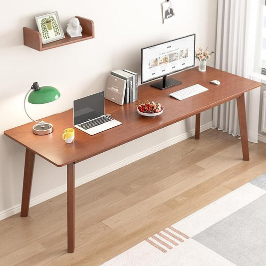 Solid Wood Desk with Large Desktop - 70.9" Mid Century Modern Executive Desks, Farmhouse Home Office Computer Desks for Two People, Writing Study Table | 2 Person Desk for Any Room-Walnut