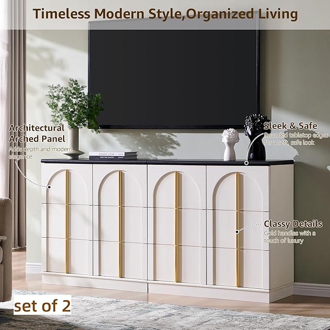 ACCOHOHO Buffet Cabinet with Storage & Arched Doors, 31.5 Inch Wood Sideboard w/Adjustable Shelf,Modern Coffee Bar Tables Accent Cabinets for Living Room,Kitchen or Entryway (White, 1 Piece)
