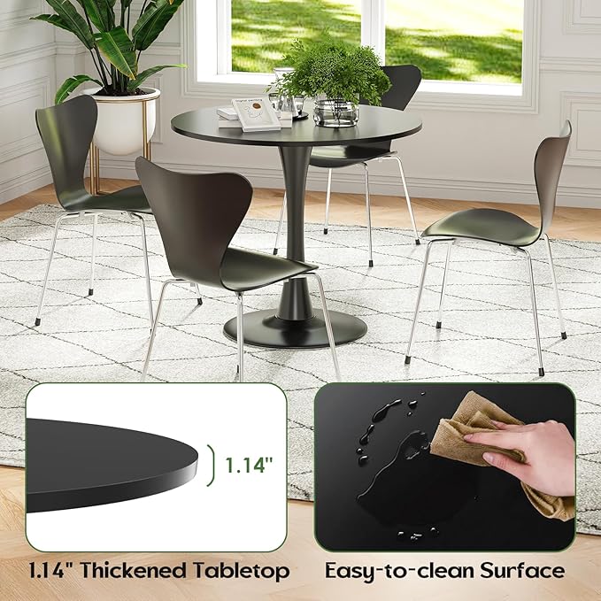 Soohow 31.5" Small Round Dining Table Seats Up to 2-4 People,Wood Tabletop Tulip Dining Table with Metal Pedestal Base