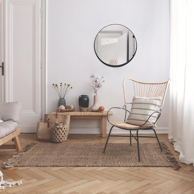 Design House 24-Inch Violette Wall Mirror – Round Mirror with Black Iron Metal Frame – Midcentury Modern Design for Entryway, Vanity, Living Room, Bathroom, 589879