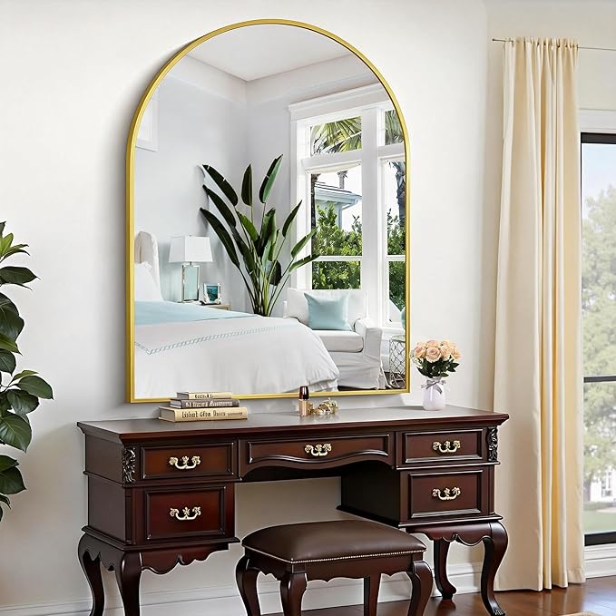 CIRCUMI Arched Wall Mirror, 36"x48" Gold Arched Mirror with Tempered Glass, Metal Frame, Large Size for Bathroom, Living Room,Entryway,Over Sink, Arch Mirror for Decor,Shatterproof&Crystal-Clear