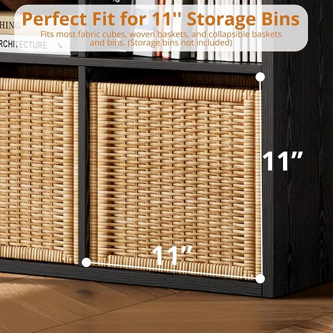 IRONCK Bookshelf, 8-Cube Storage Cube Shelf Organizer, Extra Thick Frame Horizontally & Vertically Reversible Bookcase with Open for Living Room, Bedroom, Home Office, Black