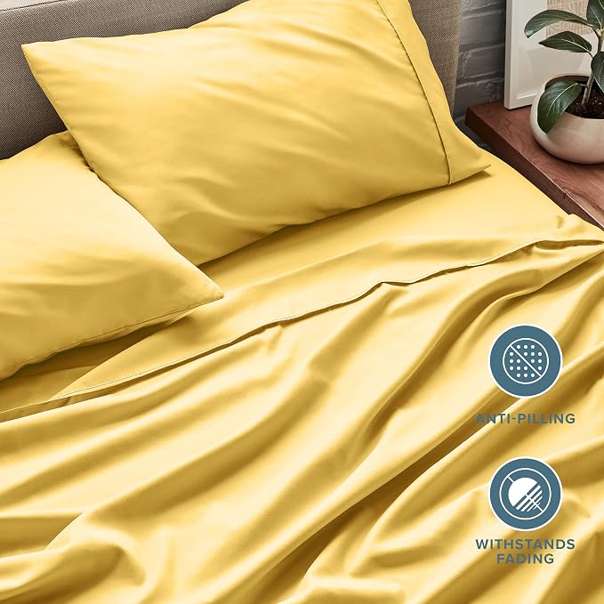 Bare Home King Sheet Set - 1800 Ultra-Soft Microfiber King Bed Sheets - Double Brushed - Deep Pockets - Easy Fit - 4 Piece Set - Bedding Sheets & Pillowcases (King, Lemon Drop)