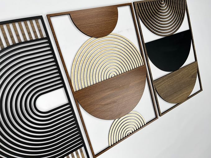 Boho Mid Century Modern Wood Wall Art, Geometric Wood Wall Decor Midcentury Modern Style, Colorful Wooden Wall Art for Home, Home Gift