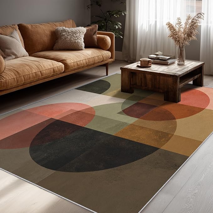 Mid Century Modern Rugs for Entryway, 2x3 ft, Abstract Geometric Area Rugs for Bedroom Kitchen Entrance, Soft Non Slip Washable Retro Geo Circles MCM Indoor Door Mat Home Decorations D-1g