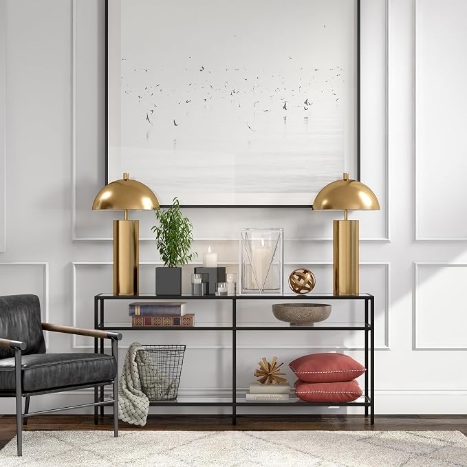 Henn&Hart 27" Mid-Century Modern 1-Light Table Lamp with Gold Metal Dome Shade for Living Room, Bedroom, or Office, Gold
