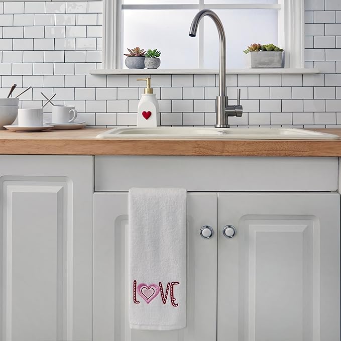 SKL Home by Saturday Knight Ltd. Valentine's Day Love Hand Towel Set, White 2 Pack