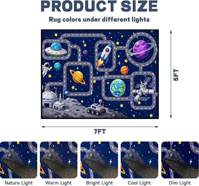 Outer Space Rug Astronaut Road Map Area Rug for Bedroom Living Room Nursery Kitchen Playroom Home Decor Washable Educational Floor Mat Galaxy Themed Carpet,5'x7'