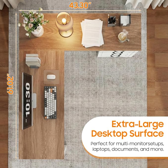 Vabches 61”Farmhouse L Shaped Executive Desk with Drawers, Corner Computer Desk with Mobile CPU Stand, Wood Writing Computer Desk for Work, Study