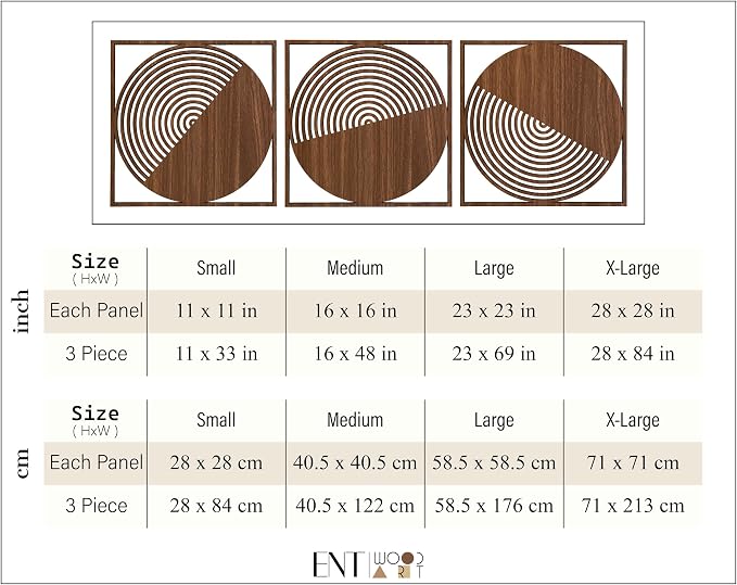 Round Boho Wall Art Wood Decor, Set of 3 Mid Century Modern Wood Wall Decoration, Aesthetic Wall Decor, Large Living Room Wooden Wall Art