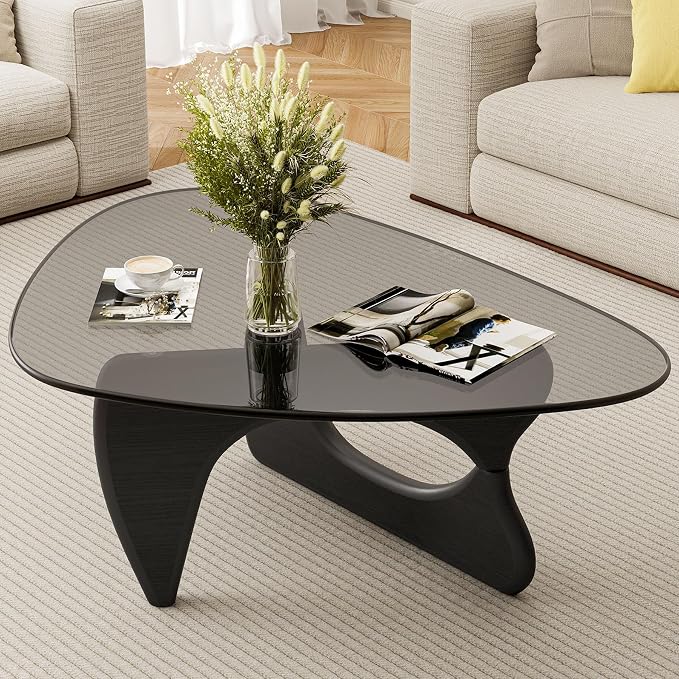 Modern Triangle Glass Coffee Table, Mid Century Coffee Table for Living Room Bedroom Reception Office Tables