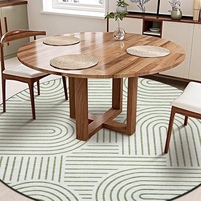 Washable Rug 6ft Area Rugs for Living Room, Abstract Rug for Bedroom, Soft Rainbow Non Slip Throw Rugs with Rubber Back, Low Pile Stain Resistant Boho Geometric Carpet for Dining Room,Green