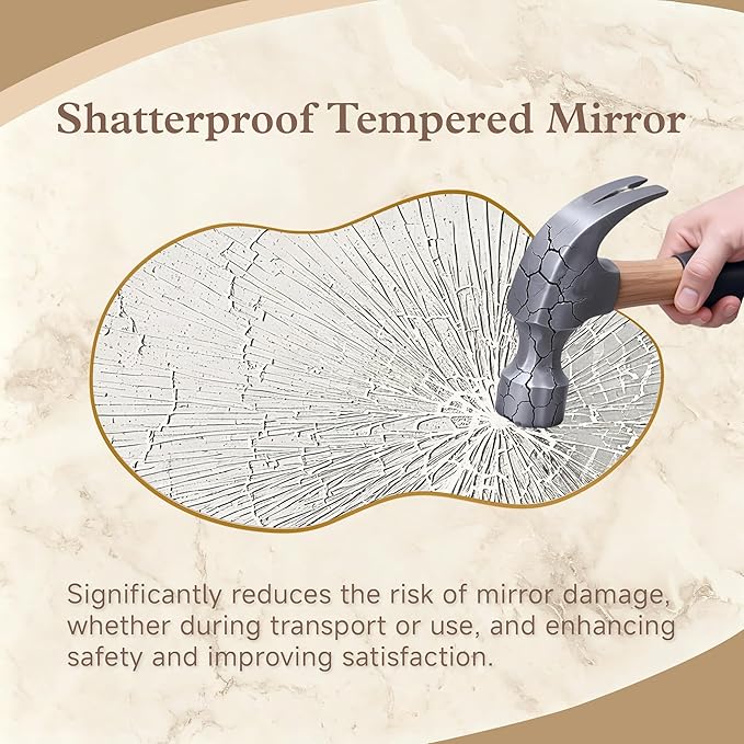 Irregular Asymmetrical Wall Mirror 26x48 Inches - Decorative Tempered Glass with Modern Aluminum Alloy Frame, Gold Abstract Cloud Mirror for Bathroom, Bedroom, Living Room, Entryway, Cloakroom