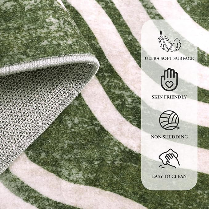 Hedlive Boho Washable Rugs 5x7, Sun Print Soft Green Rug for Bedroom Ultra-Thin Nursery Rug Non Slip, Stain Resistant Living Room Carpet for Dining Room Classroom(5'x 7',Green/Multi)