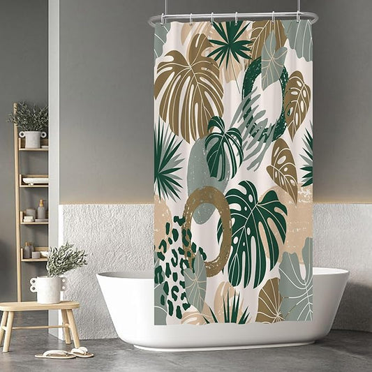 Baocicoo Bohemian Monstera Leaves Boho Floral Shower Curtain Decorative for Bathroom Cubicle Bathtub Waterproof Fabric Vacation Style with Hooks 36x72 Inches
