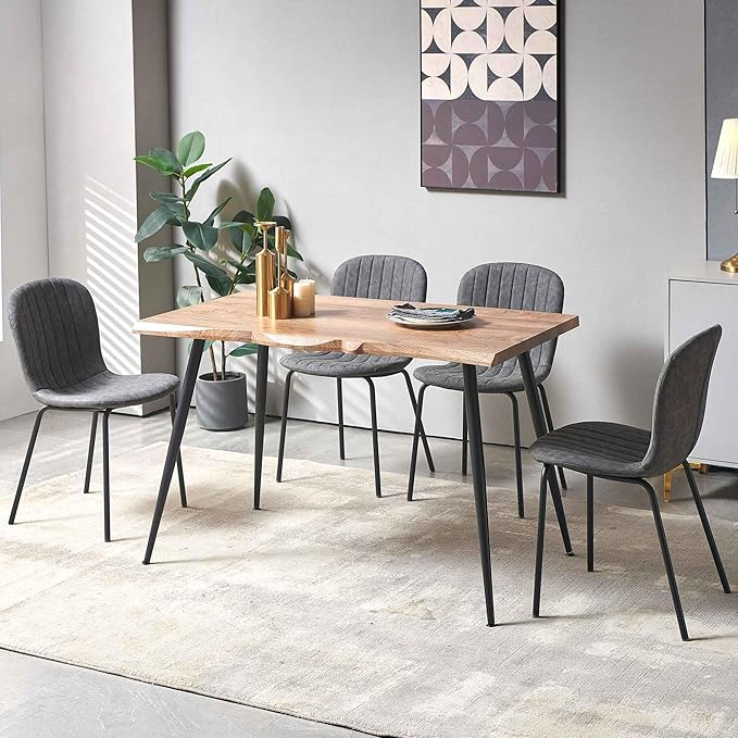 NORDICANA 5-Piece Dining Table Set, Modern Rectangular Dining Table and Chairs Set for Kitchen, Dining Room, Dinette, Breakfast Nook w/ 4 Chairs - Faux Leather Gray