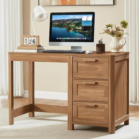 48'' Farmhouse Executive Desk with Storage, Wooden Home Office Desk with Drawer and Vintage Handle, Large Computer Writing Desk for Study, Bedroom, Living Room （Dark Wood）