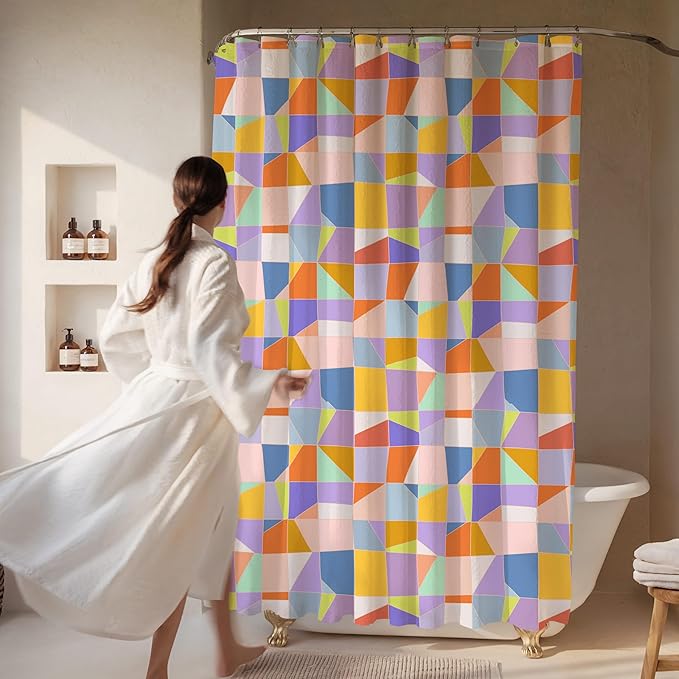 Pastel Abstract Print Shower Curtain - Mosaic Pattern - Modern Coloruful Home Decor - Scandi Style Fabric Shower Curtain for Any Bathroom - 72x72 Inches (Mosaic Pastel)