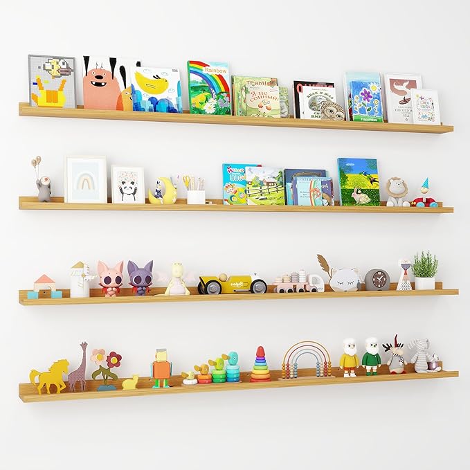 Axeman 72 Inch Floating Shelves | Oak Picture Ledge Shelf Set of 4 | Rustic Wood Wall Shelves with Lip | 72" Oak Picture Shelves for Wall with Ledge | Photo Shelves