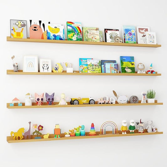 Axeman 72 Inch Floating Shelves | Oak Picture Ledge Shelf Set of 4 | Rustic Wood Wall Shelves with Lip | 72" Oak Picture Shelves for Wall with Ledge | Photo Shelves