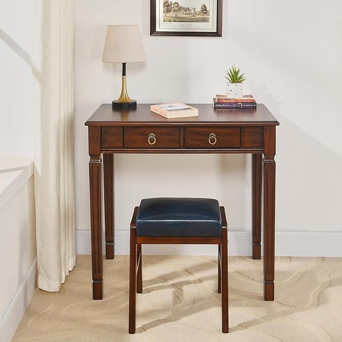 LEEMTORIG Traditional Solid Wood Writing Desk, Small Secretary Desk with 2 Drawers, Mahogany Desk Cherry Wood Writing Table for Home Office, 31.5" W French Provincial Desk, Cherry Walnut SSZ-D1258