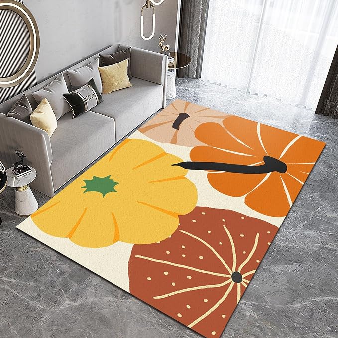 Cartoon Pumpkin Large Area Rug, Autumn Harvest Pumpkin Non Slip Print Rugs, Soft Machine Washable Carpet for Indoor Bedroom Living Room Office Decor Rug - 4 ft x 5 ft