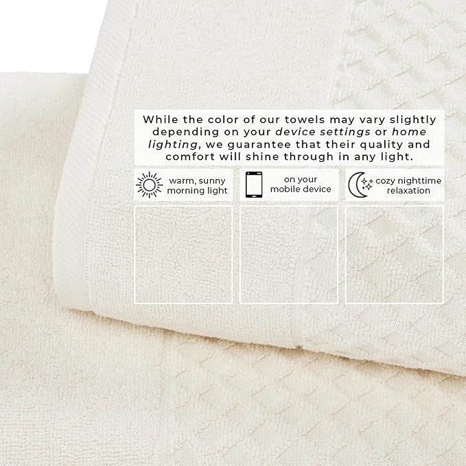 Great Bay Home Bath Towels - 100% Cotton 6 Piece Towel Set - Diamond Waffle Weave - Absorbent, Durable, Quick-Dry Towels for Bathroom (Ivory)
