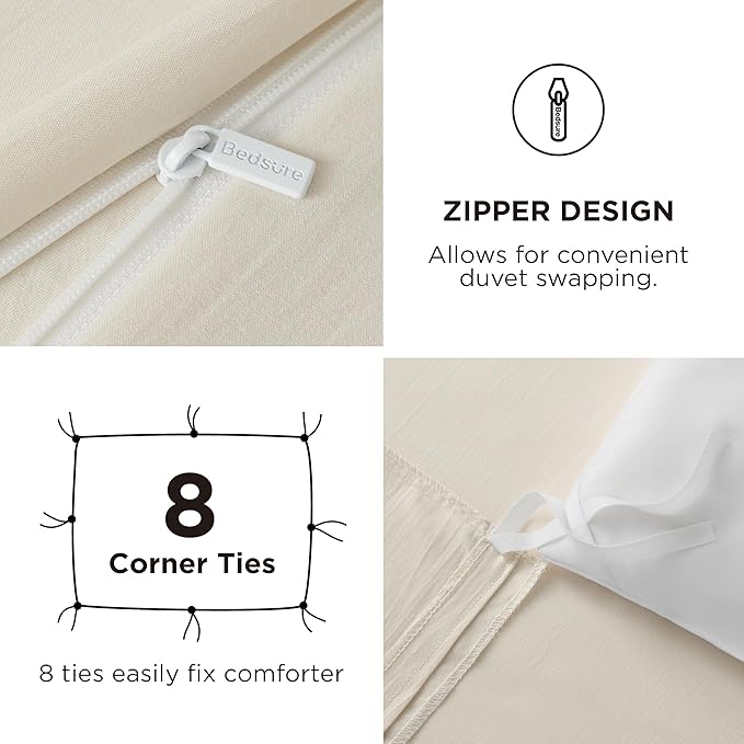 Bedsure Duvet Cover Full Size with Fitted Sheet - 4 Pieces Prewashed Polyester Soft Bedding Set, Includes 1 Duvet Cover 80x90 Inches with Zipper Closure, 2 Pillow Shams, 1 Fitted Sheet, Oat Milk