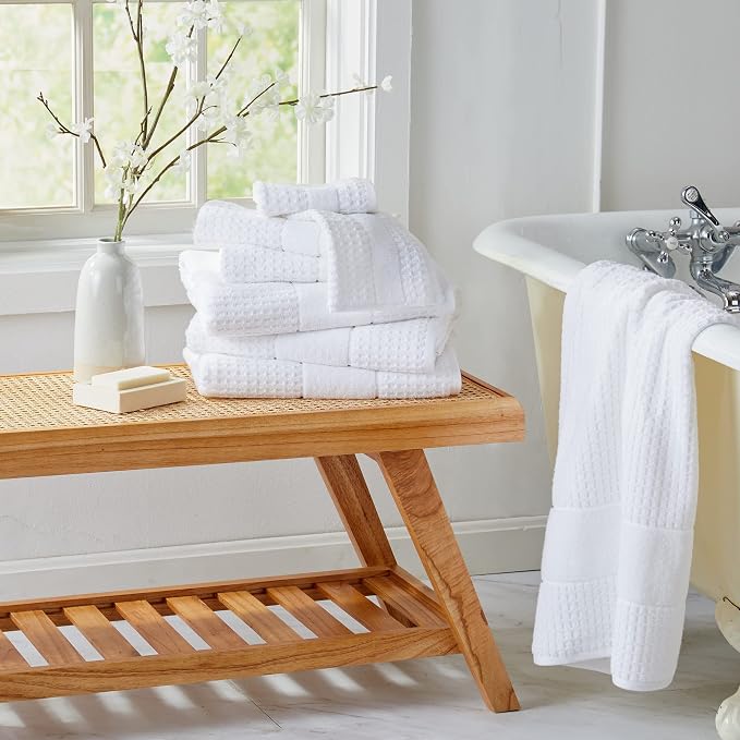 Market & Place 100% Cotton Super Soft Luxury Bath Towel Set | Quick-Dry and Highly Absorbent | Waffle Textured | 550 GSM | Includes 4 Bath Towels | Harper Collection (White)