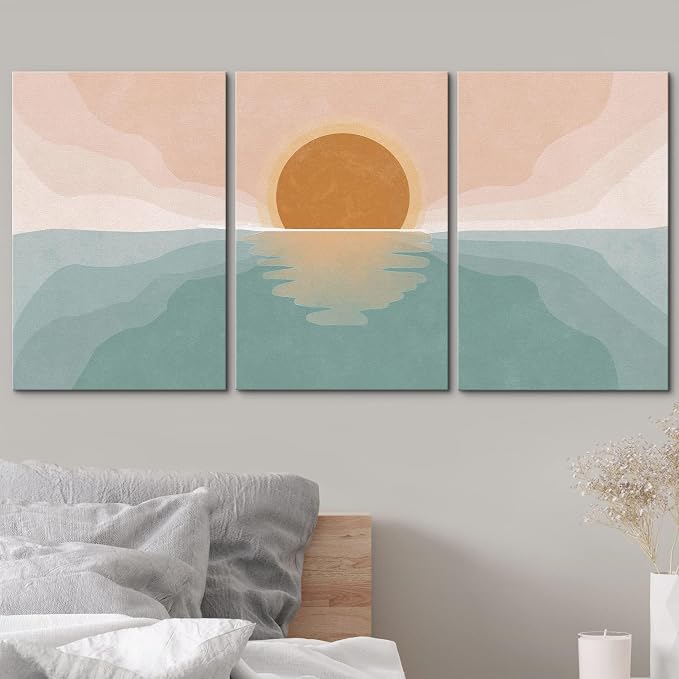 wall26 Canvas Print Wall Art Set Pastel Mountain Range Forest Dawn Abstract Nature Illustrations Modern Art Nordic Decorative Wilderness Zen Minimal Boho for Living Room, Bedroom, Office - 24"x36"x3