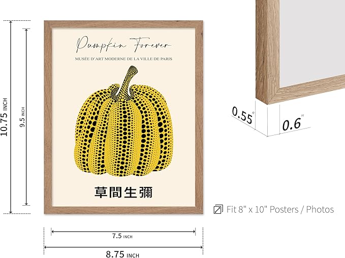 Poster Master Vintage Poster - Retro Pop Art Print - Gift for Artist, Friend - Pumpkin Forever, Black Dot, Modern, Abstract - Wall Decor for Home, Office, 8x10 Beige Framed