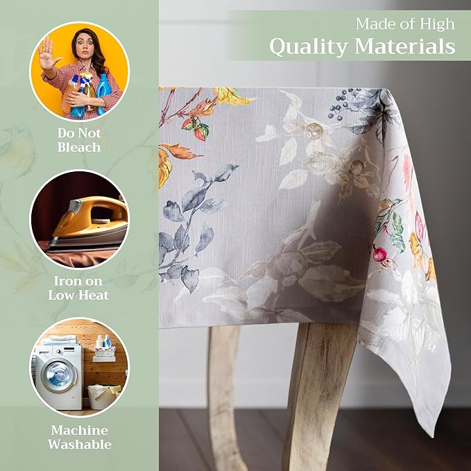 Maison d' Hermine Table Cloth Rectangle Table 100% Cotton 70 x 120 Inches Fall Tablecloth Reusable Everyday Use for Thanksgiving Christmas Decorations Dining Farmhouse Party (Equinoxe - Grey)